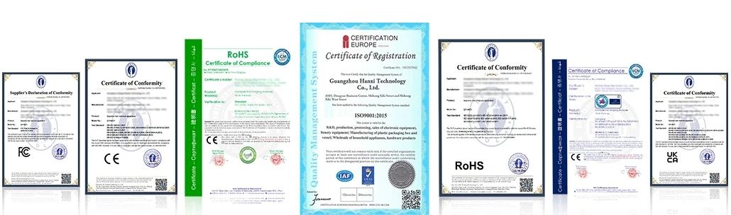 Product and quality certificates shown in the supplied design