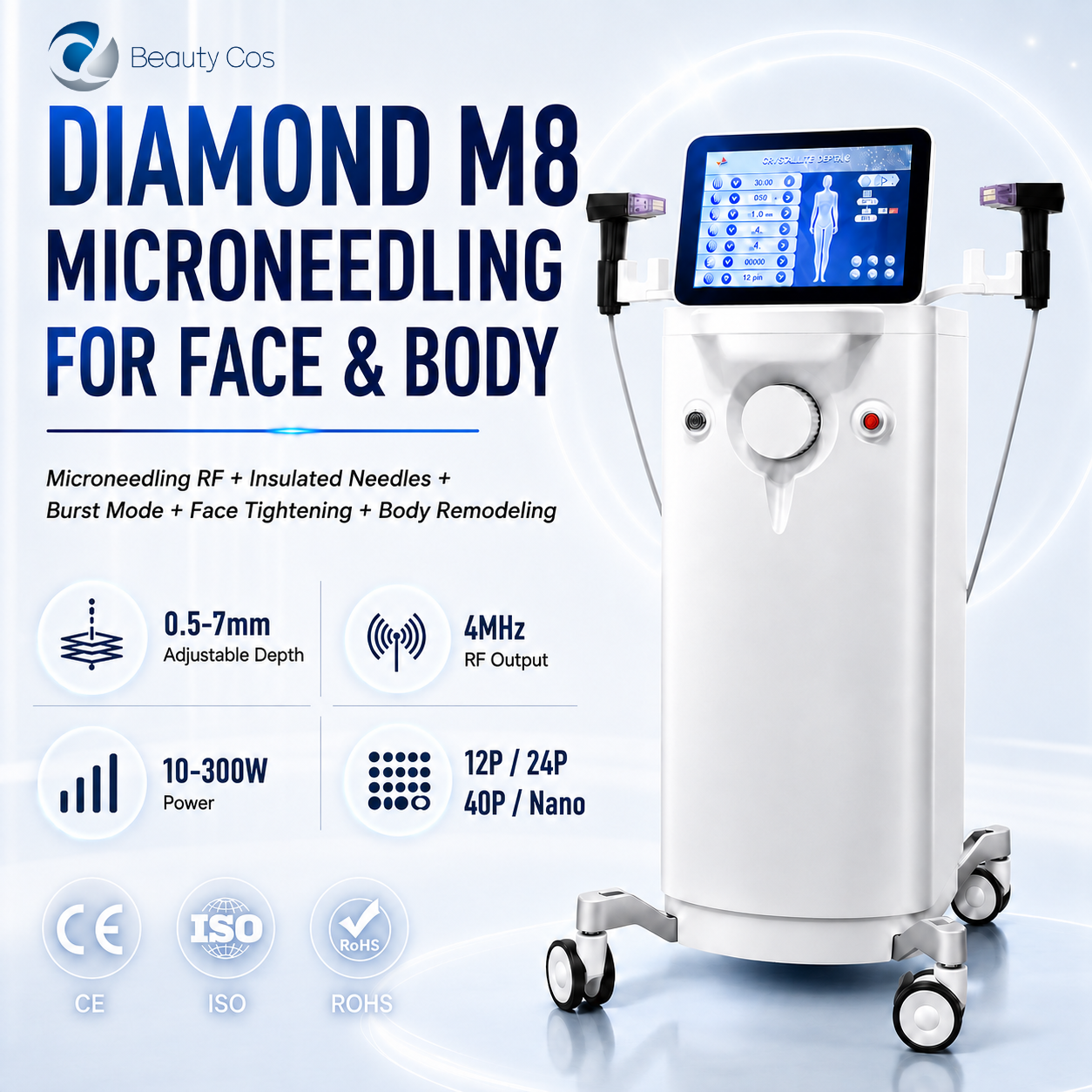 Professional Standing Fractional RF Microneedle System 12P 24P 40P Nano Disposable Tips Skin Tightening Wrinkle Removal Beauty Equipment