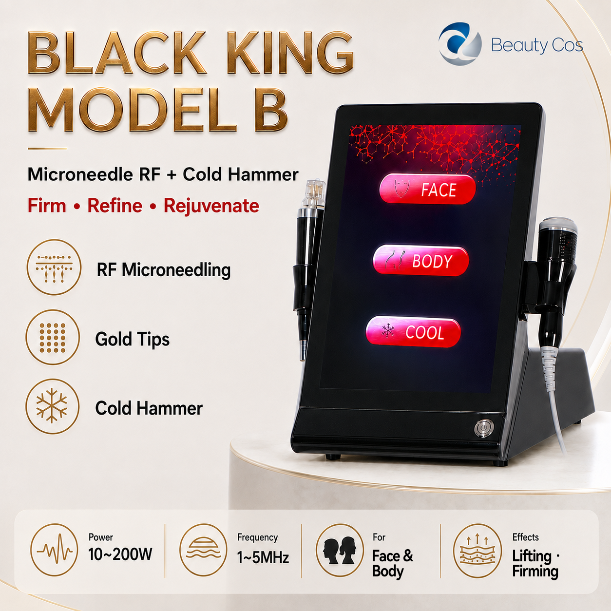 Professional Black Gold Radio Frequency Microneedle System 10P 25P 64P Nano Tips Post Treatment Cooling Beauty Equipment
