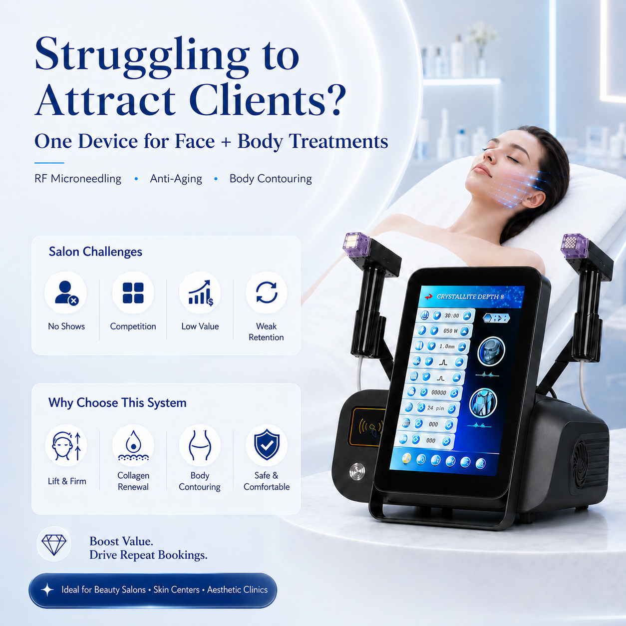 Professional Crystallite Depth 8 RF Microneedle System With Fixed And Burst Modes 12P 24P 40P Nano Tips Beauty Equipment - image 2