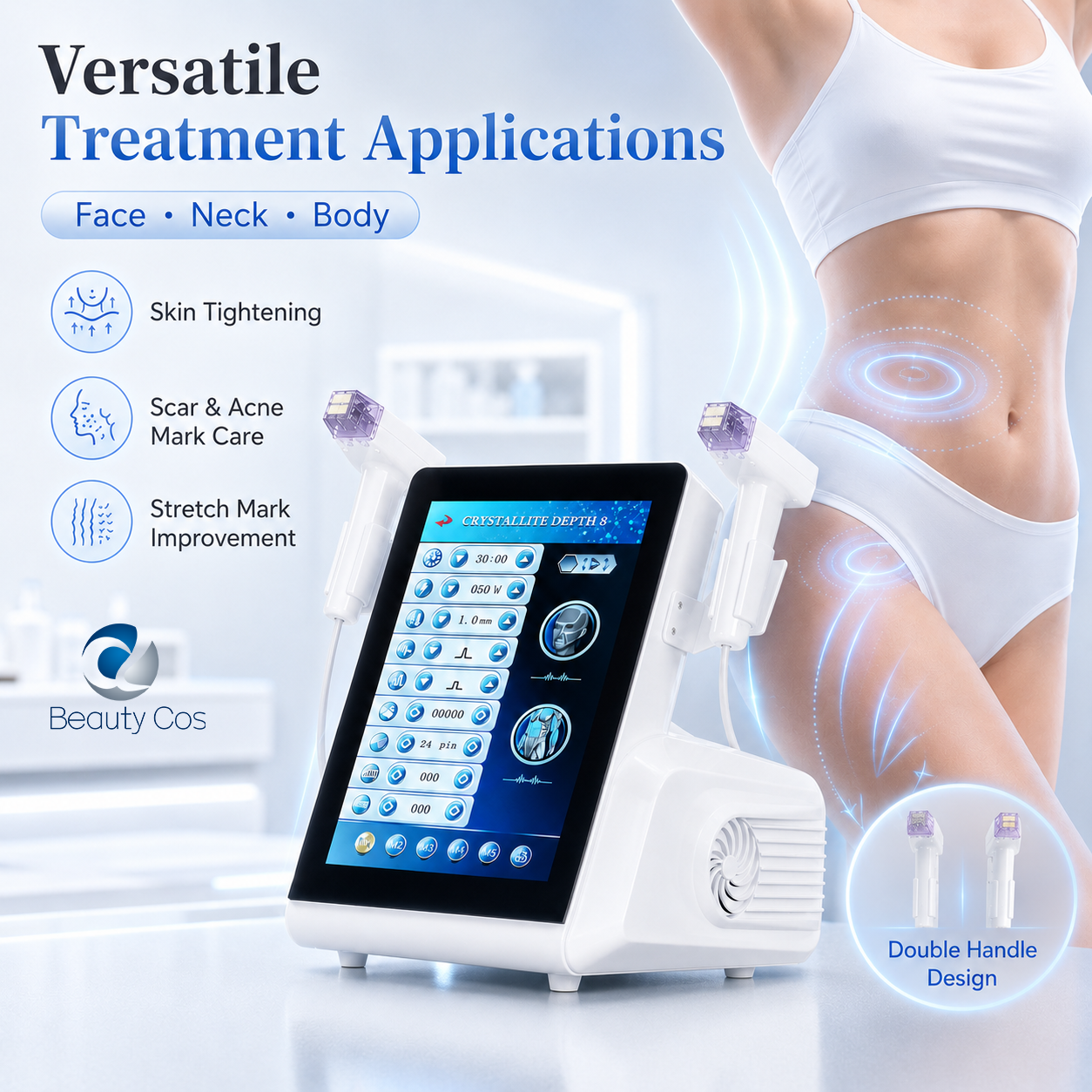 Crystallite Depth 8 RF Microneedling Machine Dual Handle 0.5 To 8mm Depth Face Body Skin Tightening Acne Scar Stretch Mark Removal Device - image 2
